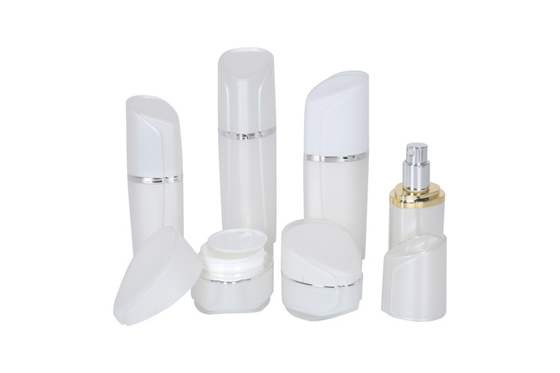 White Acrylic Obilque Cap 30-50-100-120ml Lotion Bottle 30-50g Cream jar Skincare Cosmetic Packaging Set